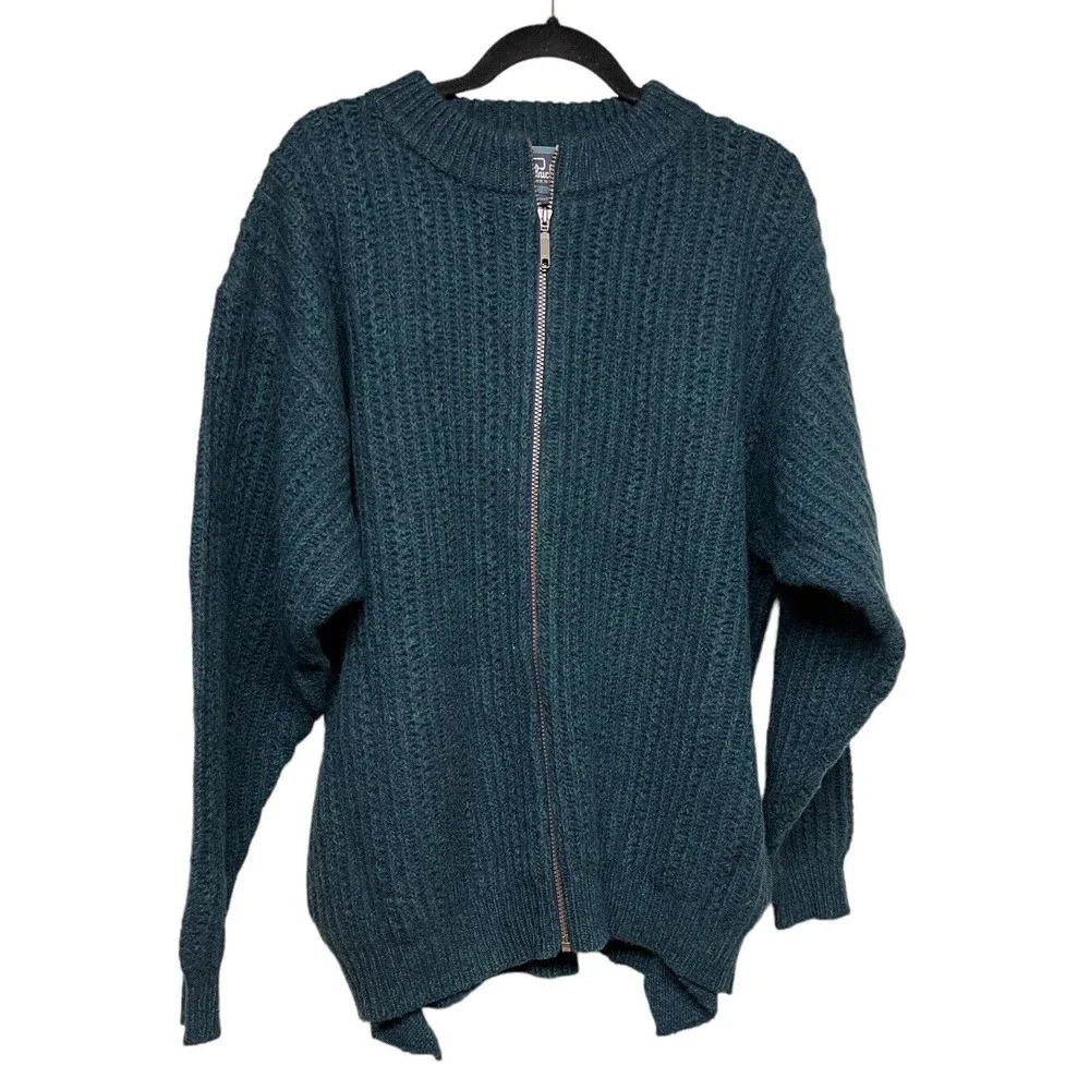Vintage Woolrich Full Zip Up Ribbed Sweater Navy Marl 100% Wool Men’s Size Large